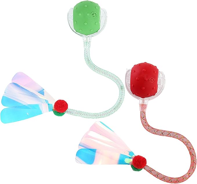Red & Green Interactive Cat Toy Ball Combo – Automatic Agile Moving Cats Toys with 4 Tail Accessories, Bird Chirping & Motion Activated, Kitten Balls for Multi-Cat Households