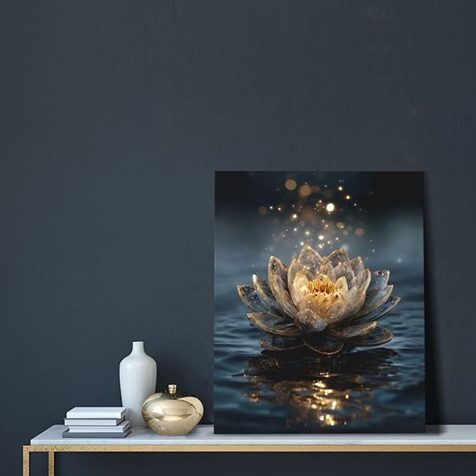 Zen Lotus Canvas Wall Art Mystical Lotus Bloom in Water Aesthetic Pictures Wall Decor Modern Meditation Spiritual Painting Print Framed Artwork Decorations Gifts for Yoga Spa Room Bathroom 16"x20"