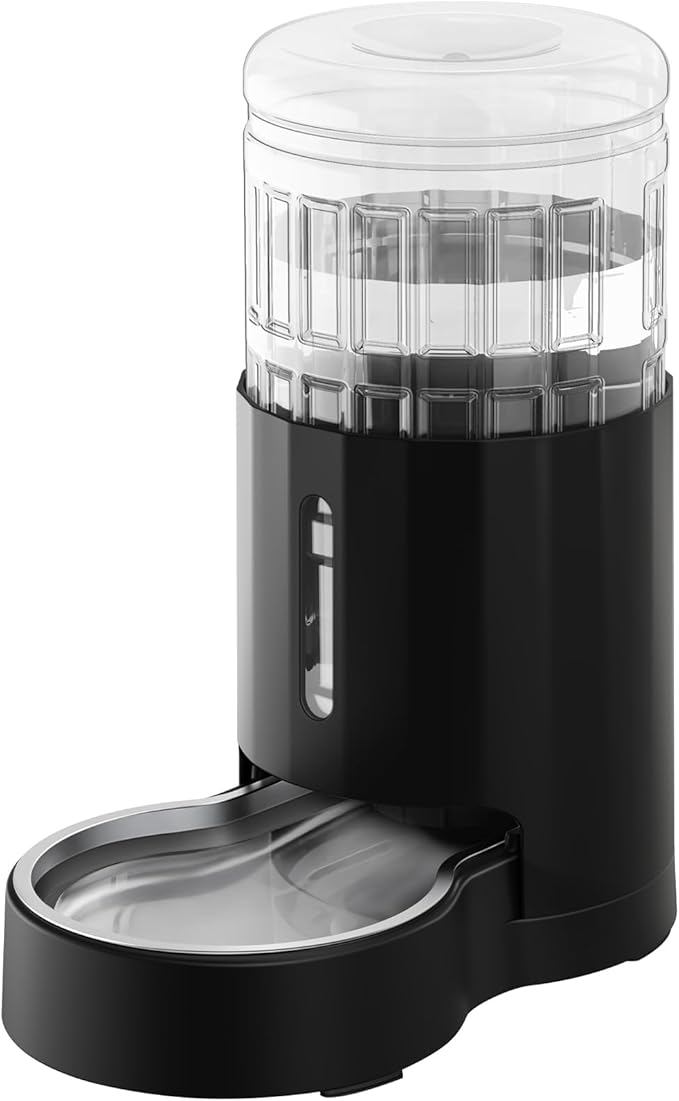 CZPET Automatic 4L/1Gal/135Oz Cat Water Dispenser with Stainless Steel Bowl, Gravity Waterer for Small Medium Dog Puppy Kitten (Black)