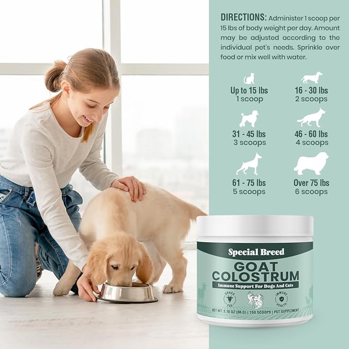 Special Breed Goat Colostrum for Dogs and Cats, Immune Support Supplement for Allergy and Itch Relief, Grass Fed Colostrum Powder (60 Grams)