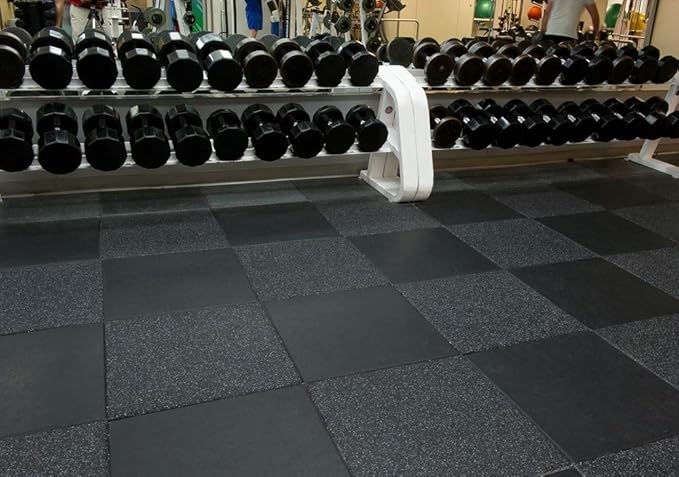 American Gym Mats - Rubber Gym Tiles - 1 Inch Thick, Colorful - Shock/Sound Absorbing - 35% Blue/Grey/White, 100 Tile Pack (Covers 400 Sq Ft)