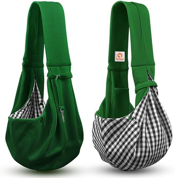 Tomkas Small Dog Sling Carrier - Classic Pocket & Classic Strap - for 3-10 lbs Pets(Emerald Green)