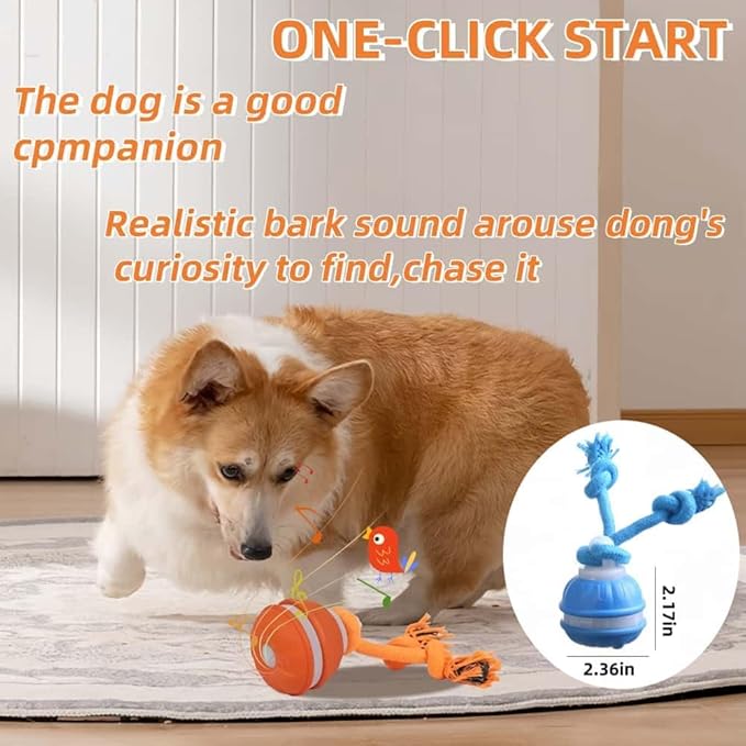 Interactive Dog Toys, Squeaky Dog Toys, Active Rolling Ball for Puppy and Medium Dogs, Squeaky, USB Rechargeable (Orange)