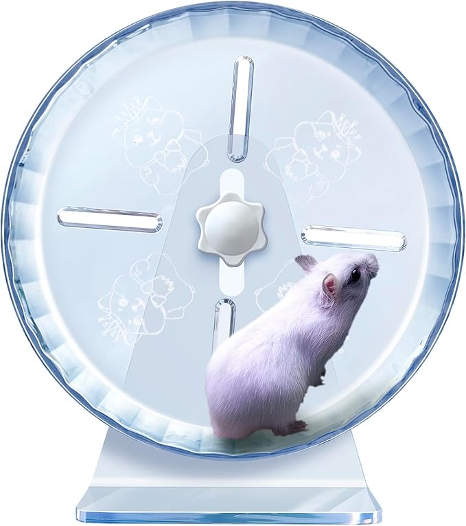 Silent Hamster Wheel, Super-Silent Hamster Exercise Wheels Accessories, Quiet Running Wheels, Adjustable Stand for Hamsters Mice Or Other Small Animals (Ф 8.3 inch, Transparent)