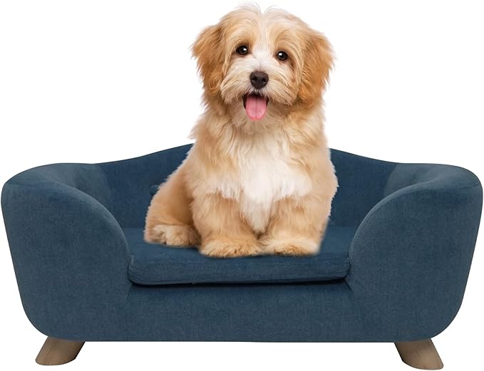 SHAVI Pet Sofa Dog Couch for Small Pet Dog and Cats, Low Back Lounging Bed with Velvet Modern Cat Couch Easy-to-Clean(Blue)