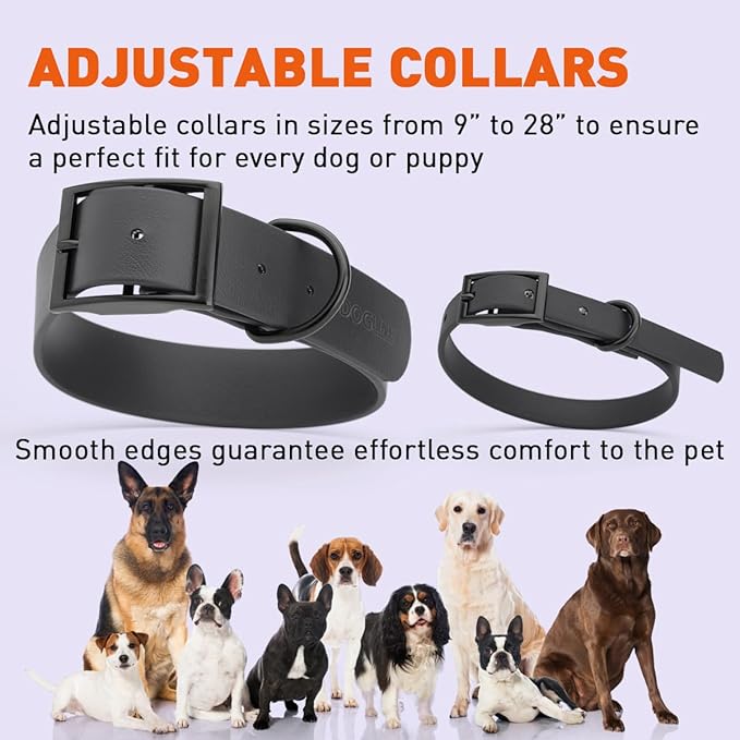 Dogline Biothane Waterproof Dog Collar Strong Coated Nylon Webbing with Black Hardware Odor- Proof for Easy Care Easy to Clean High Performance Fits Small Medium or Large Dogs, Black