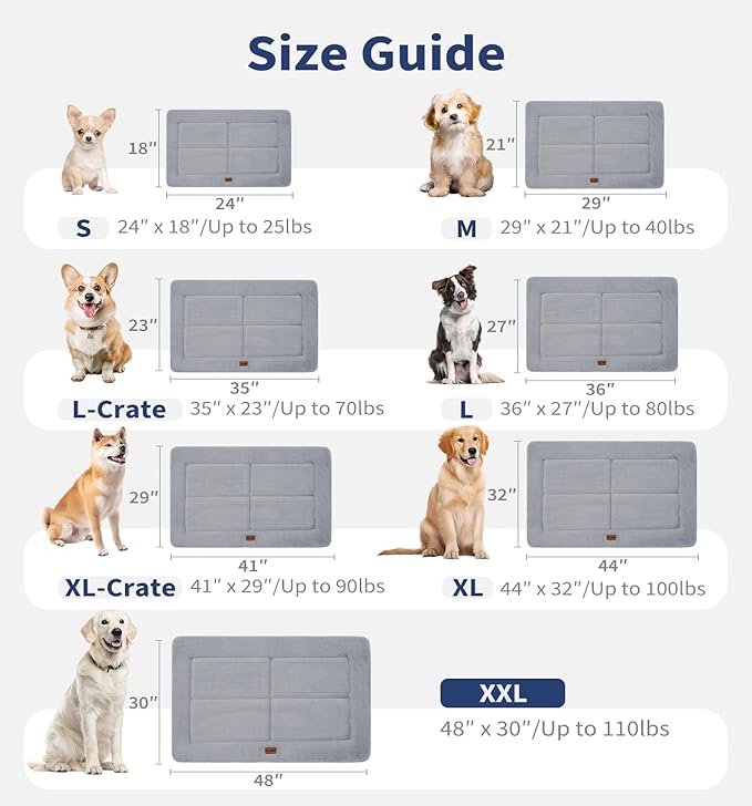 Made4Pets Dog Crate Pad Bed for Small Dogs, Washable & Reversible, Anti-Slip Kennel Mat for Cozy Sleeping, Soft Fluffy Dog Bed for Indoor & Outdoor Use, 24"x18", Gray