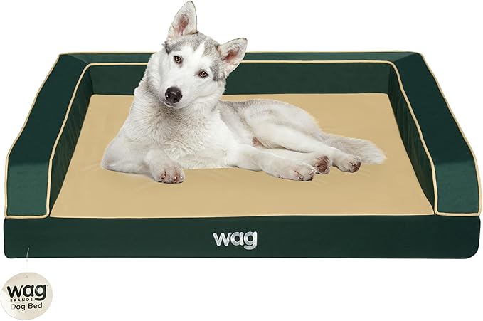 Wag Premium Pet Dog Bed | Multi Layer Construction with Cooling Energy Gel and Copper Infusion | Machine Washable Cover and Water Resistant Inner Liner | Large, Pine Green