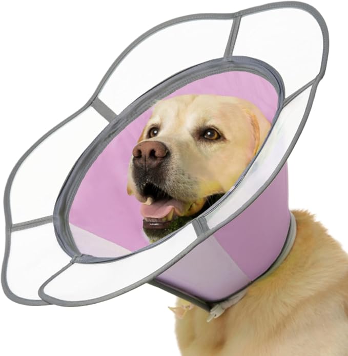 Soft Dog Cone Collar After Surgery Recovery,Adjustable E-Collar with Removable Shield,Lightweight,Breathable Anti-Licking Protective Cone for Large,Medium,Small Pets (Rose Pink, L (Neck:15.5''-19''))