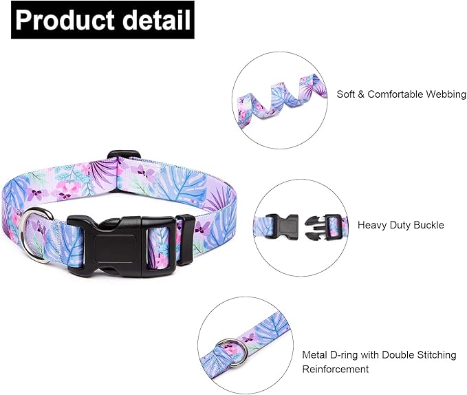 Mercano Adjustable Dog Collar - Special Design Patterns, Soft Nylon Comfortable Durable Pet Collar for Small Medium Large Dogs (XS, Floral Purple)
