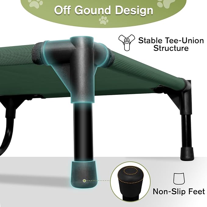 Elevated Dog Bed 42 Inch - Breathable Raised Pet Bed for Large Dogs, Waterproof Dog Cot Bed Easy to Assemble, Durable Portable Pet Cot with Non-Slip Feet, Green