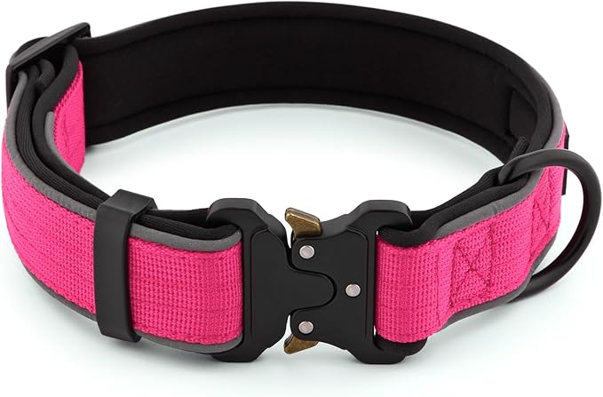 Plutus Pet Tactical Dog Collar, Reflective, Adjustable Heavy Duty Dog Collar, Soft Padded and Comfortable, for Small Medium and Large Dogs (Hot Pink, XL)