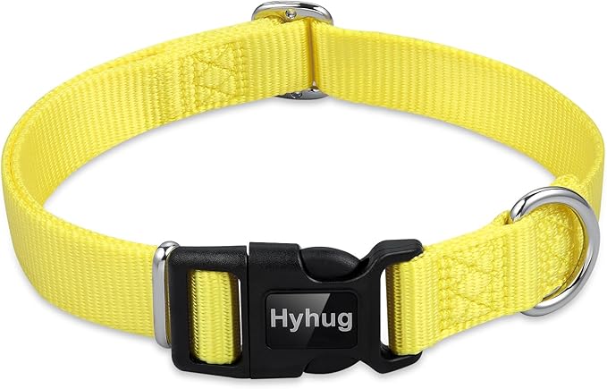 Hyhug Pets Solid Color Classic Regular Heavy Duty Basic Collar for Medium Breed Dogs Daily Use Walking,Jogging,Professional Training. (Medium, Illuminating Yellow)
