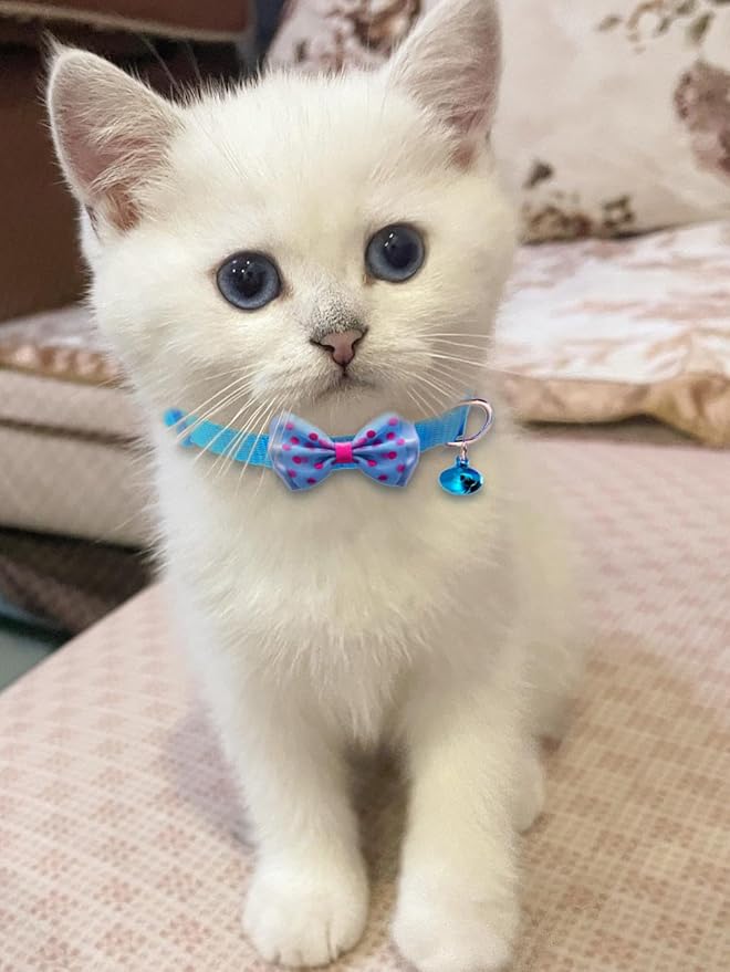 16 PCS Cute Cat Collars with Bells - Breakaway Collars for Girls & Small Kittens - Pink, Bowtie Design - Kitten Supplies