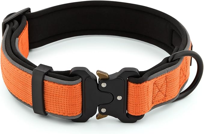 Plutus Pet Tactical Dog Collar, Reflective, Adjustable Heavy Duty Dog Collar, Soft Padded and Comfortable, for Small Medium and Large Dogs (Orange, XL)