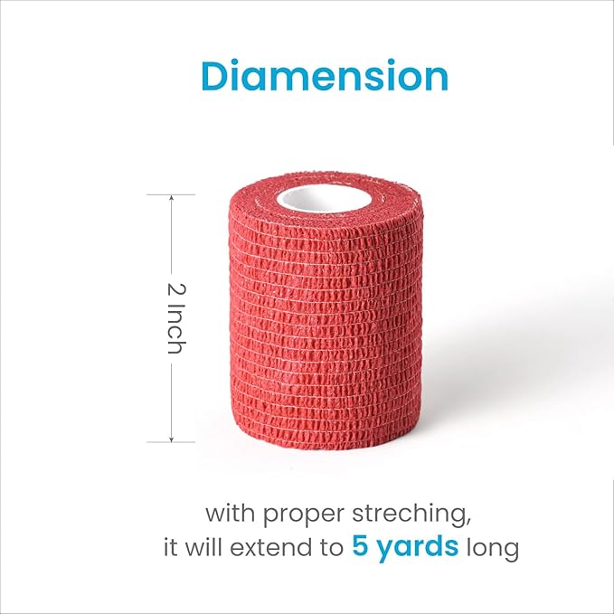 WePet Pet Wrap, Self-Adhesive, Only Sticks to Itself, Non-Woven Tape for Dog Legs, Paws, Wounds, First Aid Cohesive Gauze for Horse, Cat, Bird, Animal, 6 Rolls, 2 Inch, Solid Color A