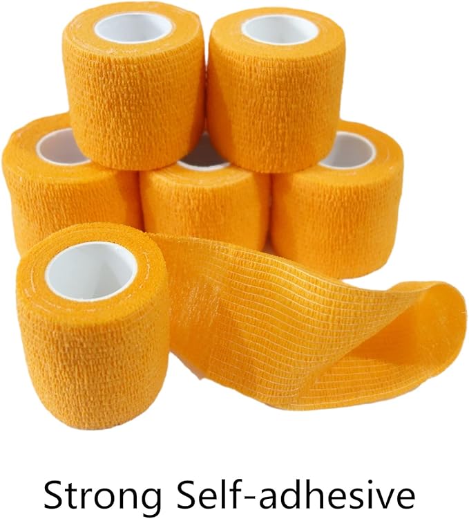 6 Pack 2" x 5 Yards Self Adhesive Bandage Wrap Breathable Cohesive Vet Wrap for Pets, Elastic Self-Adherent Tape for Sports, Wrist, Ankle (Orange)
