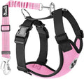 Lukovee Dog Seat Belt for Car, Adjustable Dog Car Harness for Large Medium Small Dogs, Soft Padded & Breathable Mesh Dog Seatbelt with Car Strap and Carabiner(Pink Double Clip,Medium)