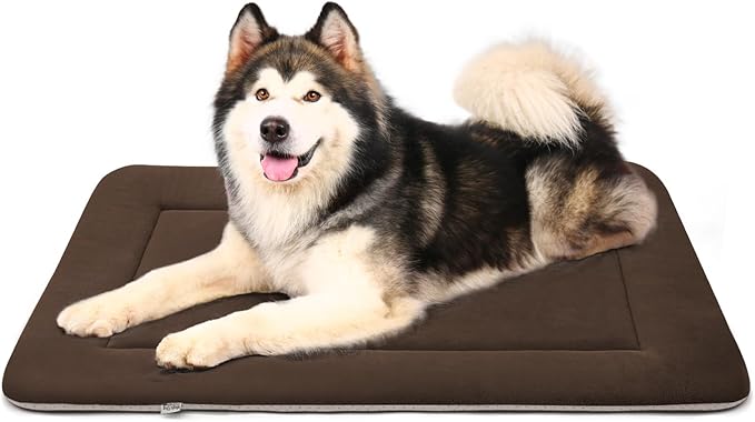 Large Soft Dog Bed 47" Crate Pad - Machine Washable Mat With Non-Slip Bottom - Mattress for Large and Medium Pets - Cushion for Kennel
