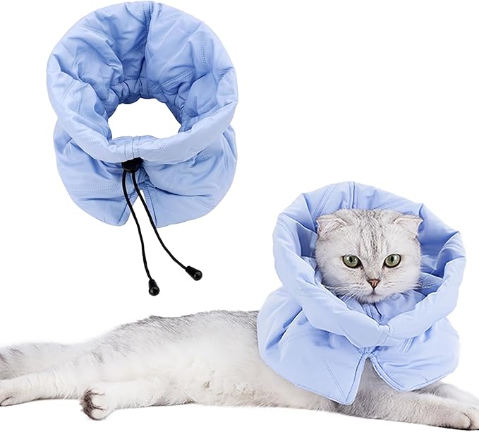 Cat Recovery Collar, Soft Adjustable Cone for Cats and Kittens, Lightweight Waterproof Elizabethan Collar for After-Surgery Care, Prevent Licking and Scratching, Neck Protector for Pets（Light Blue,S）