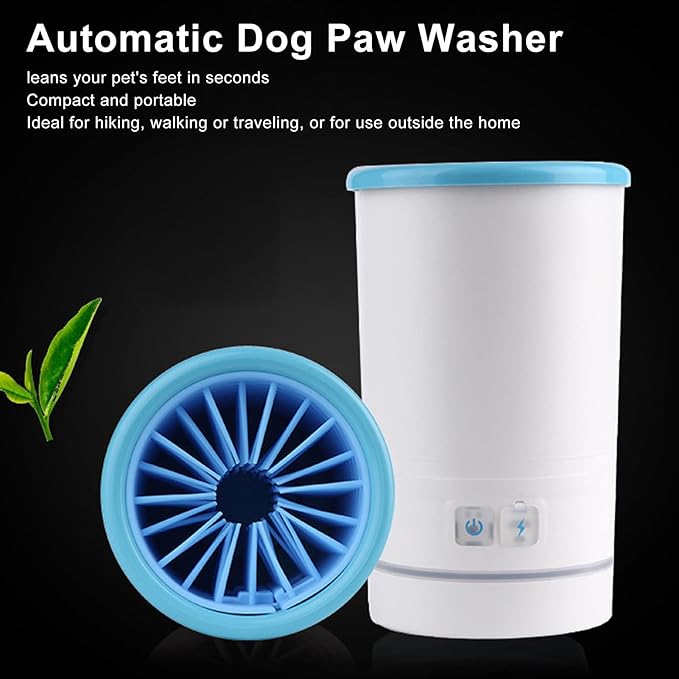Automatic Dog Cleaner, Soft Electric Washer USB Rechargeable Portable Cleaner Cup, Dog Foot Cleaning Machine for Small to Medium Dogs Cats (White Blue)