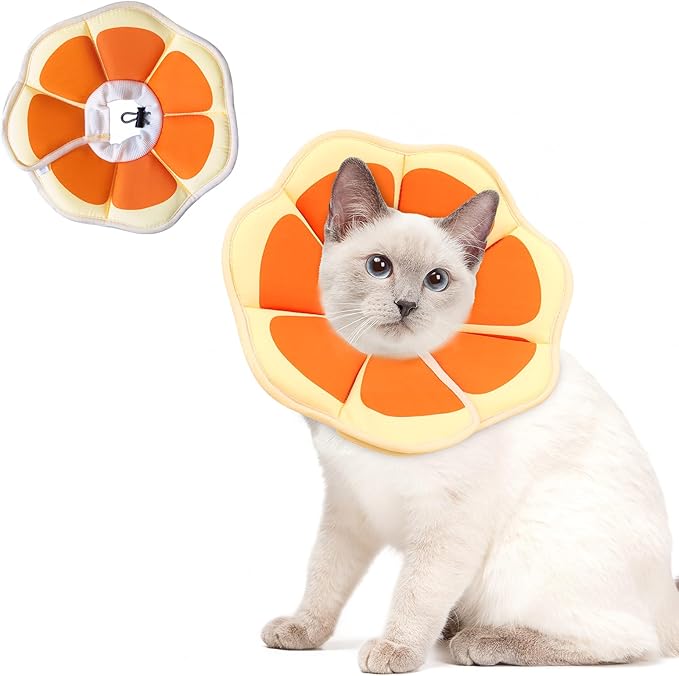 Cat Cone Collar Soft, Adjustable Cat Recovery Collar to Stop Licking After Surgery Protective E Collar for Cats Small Dogs, Orange M