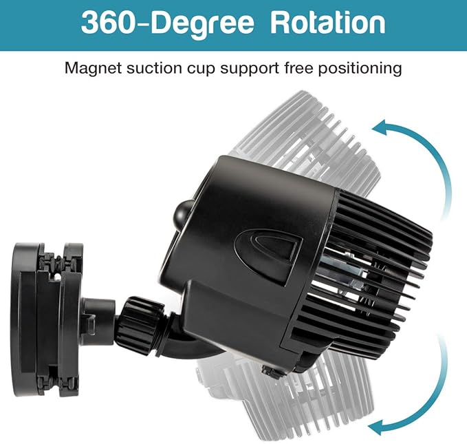 AQQA Wave Maker Pump, 2100GPH Aquarium Circulation Pump 360 Degree Rotatable Submersible Powerhead Pump with Magnet Suction Base for Marine and Freshwater Aquariums (15W)