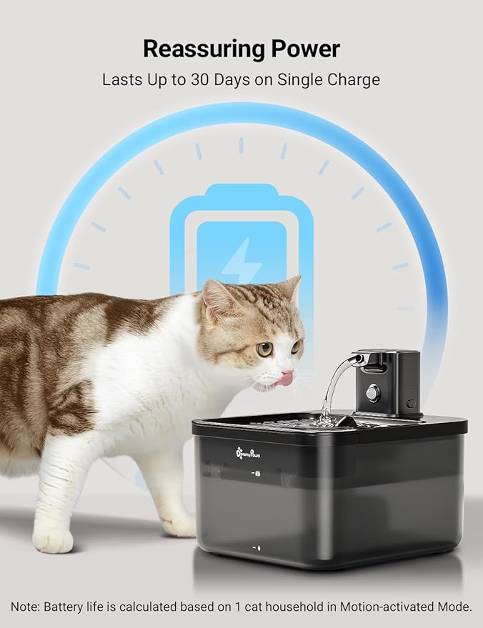 DownyPaws Cat Water Fountain Cordless, 84oz/2.5L Fursink Wireless Pet Water Fountains for Cats Indoor, Battery Operated Cat Drinking Fountain with Motion Sensor, Ultra Quiet Pump, BPA-Free, Black