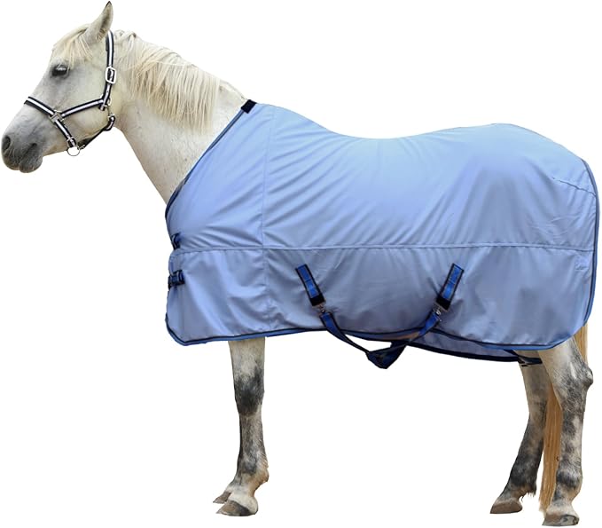 Horse Fly Sheet, Standard Neck Comfy Mesh Fly Sheet for Horses, Equine Summer Sheets UV-Protective Lightblue 75