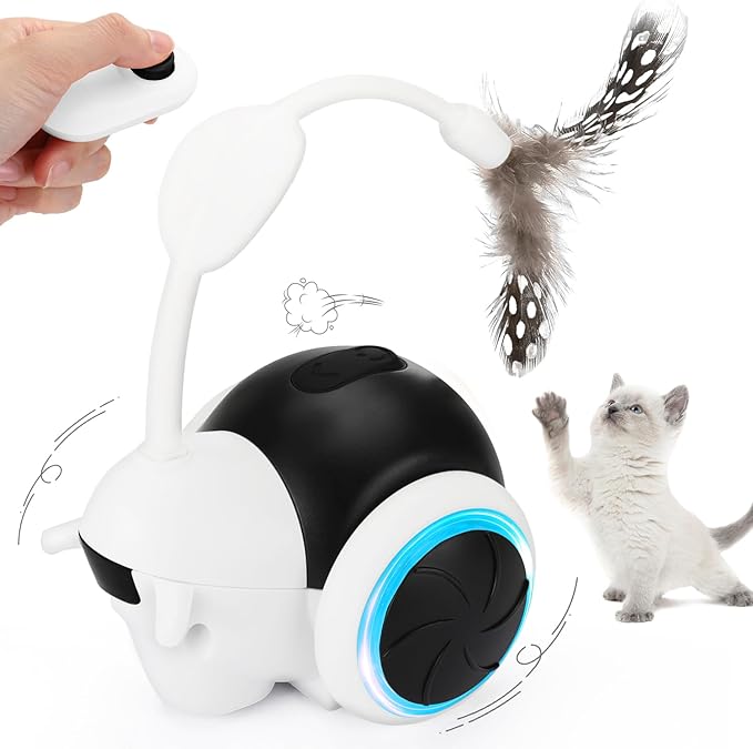 SlowTon Cat Interactive Toy for Indoor Cats - Remote Control Automatic Smart Moving Cats Toys with 2 Modes, Rechargeable Kitten Feather Toys for All Breeds of Bored Cat(Black)