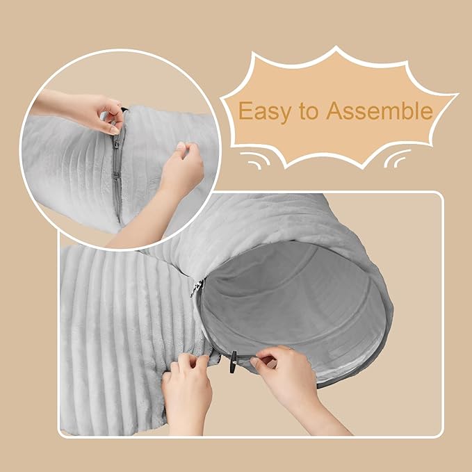 Cat Tunnel Bed for Indoor Cats, Peekaboo Cat Cave Bed,Soft Cat Donut Tunnel for Kitten Large Cats, Grey
