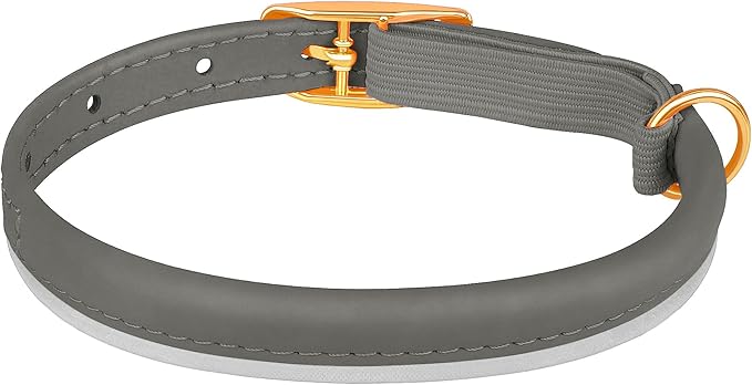 OOPSDOGGY Rolled Leather Cat Collar with Bell - Reflective Kitten Collar with Safety Elastic Strap - Adjustable Small Pet Collars for Boy Girl Cats (Graphite)