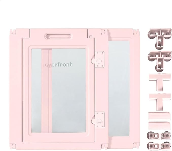 30.3“H 2PCS Extension Kit - Door+Panel, T-Buckles for Compartment, Expandable Clear Dog Play Pen Acrylic Dog Playpen Indoor,for Puppy Cat Bunny Small & Medium Dogs (Pink-30.3" H, 2PCS)