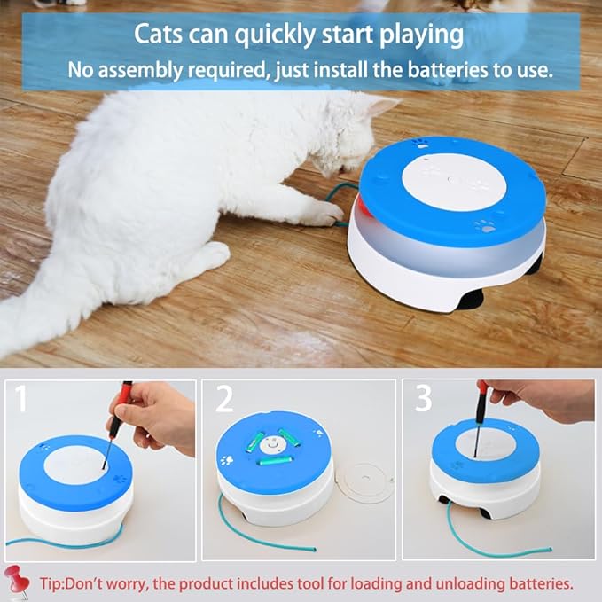 LASOCUHOO 2-in-1 Automatic Cat Toy with Track & Jumping String – Interactive Electric Toy with Rolling Balls & Bell, Battery-Powered (3 AA), Auto Shut-Off for Multi-Cat Play