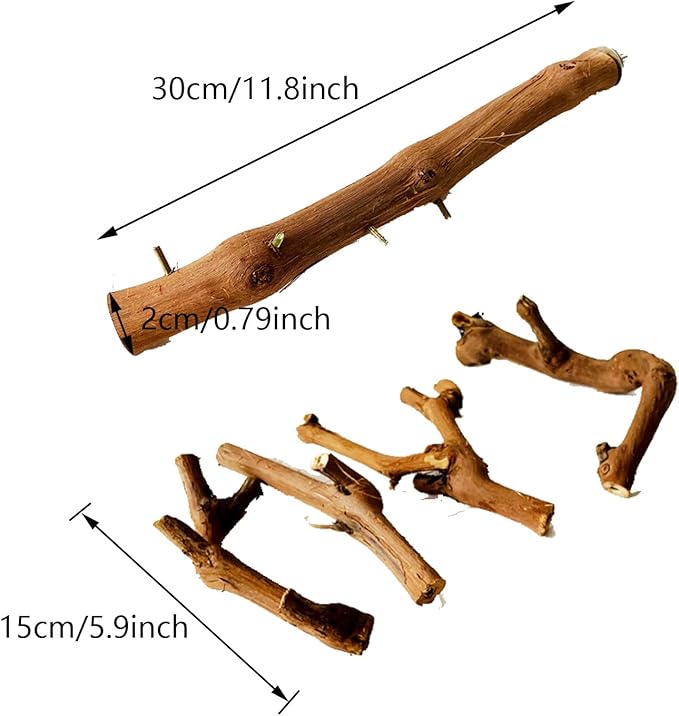 Allazone Natural Parrot Perch Bird Stand Branch Wild Grape Stick Paw Grinding Branch Parakeet Climbing Standing Branches Toy Chewable Cage Accessories for Small Lovebirds Budgies Cockatiels
