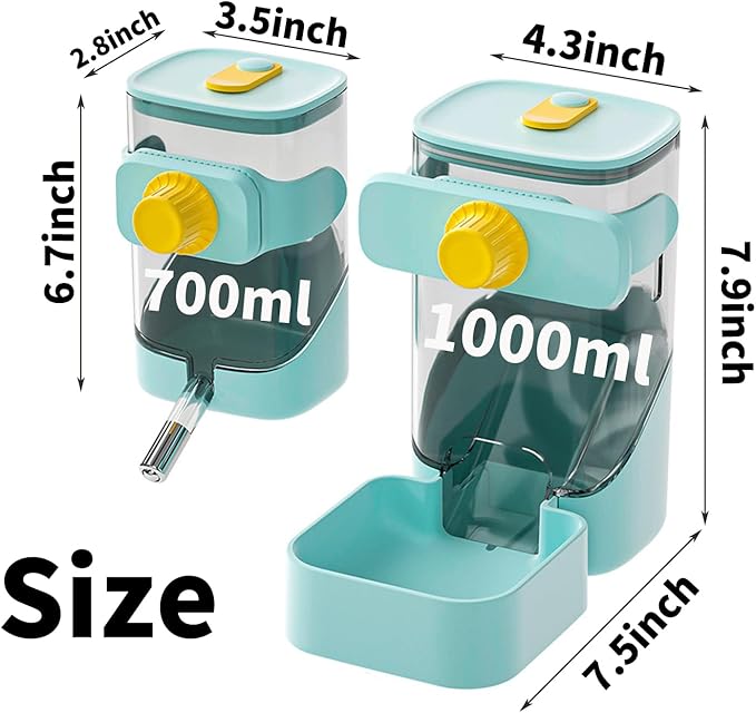 PODOO 24oz No Drip Bunny Water Feeder, Rabbit Water Dispenser, Hanging Automatic Pet Water Dispenser, Hanging Outside or Inside The Cage for Ferret Guinea Pig Rat Cat Puppy (Water)