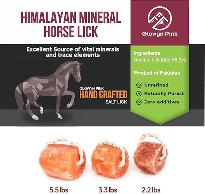 Himalayan Mineral Salt Block on Rope Pack of 4 (3lbs each) – 100% Organic Pink Salt Lick for Horses and Livestock. Deer Attractant with No Harmful Elements.