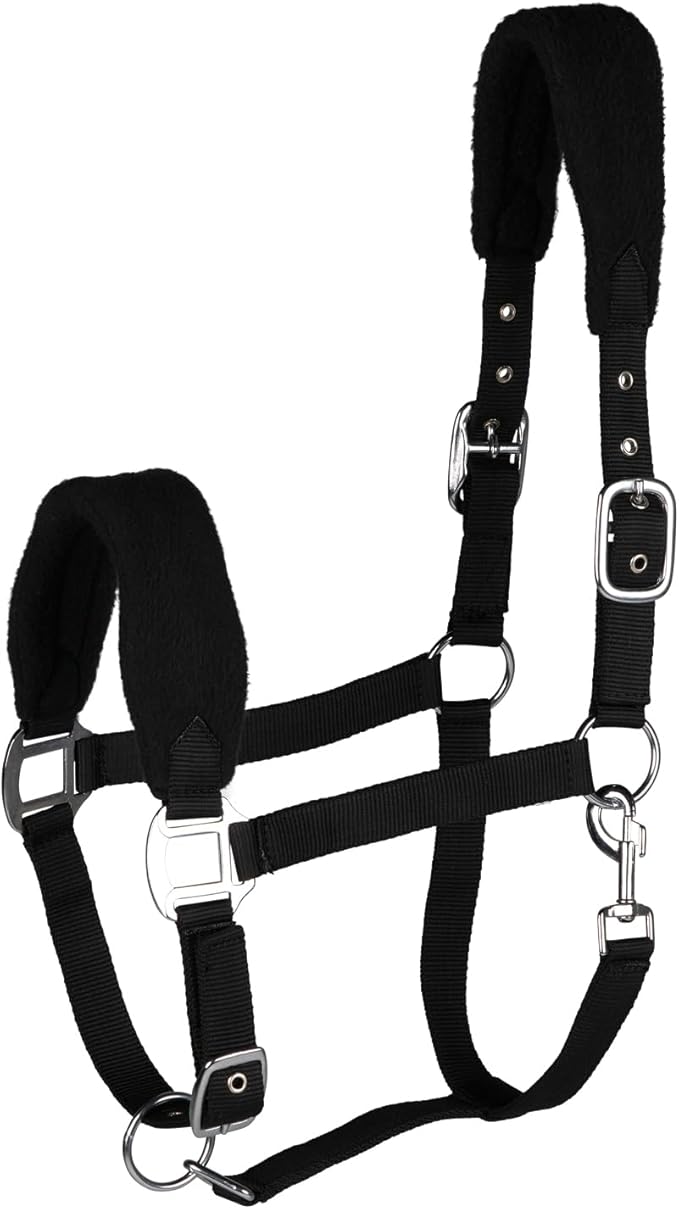 HORZE Kiel Adjustable Horse Halter with Fleece Padding - Black - Warmblood
