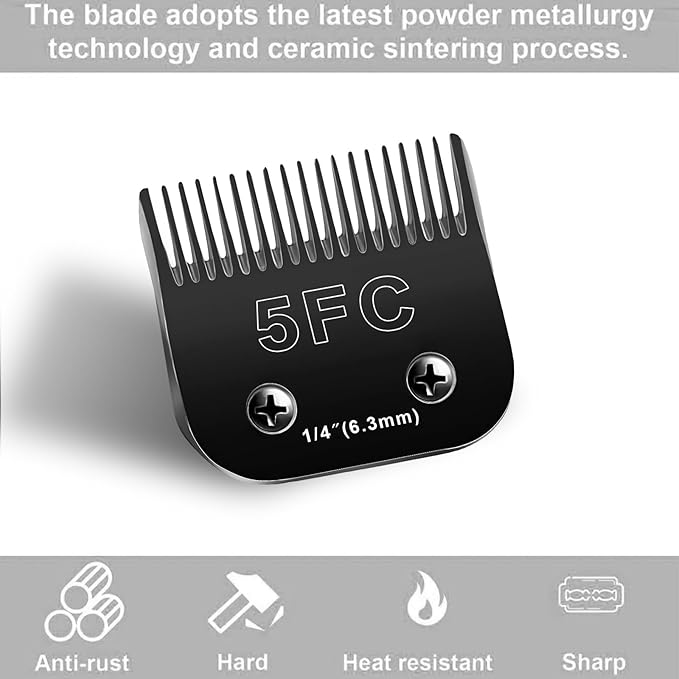 5F Blades Dog Grooming Blades Compatible with Andis/Oster A5/Wahl KM-10 Series Dog Clippers,Detachable Clipper Replacement Blade,Black(5FC/3PCS)