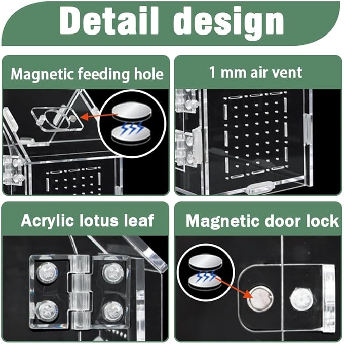 Acrylic Jumping Spider Enclosure - Versatile Reptile Enclosure with One-Click Magnetic Closure, Perfect for Tarantula, Gecko, Chameleon, Beetle, Mantis, and Hermit Crab