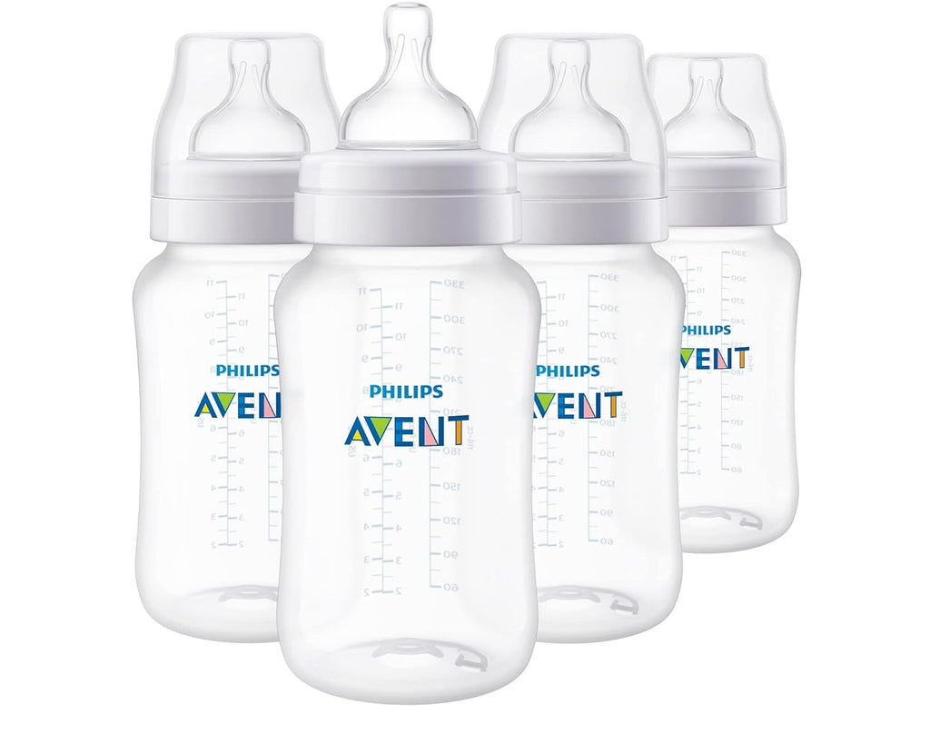 Philips Avent Anti-Colic Baby Bottle with AirFree Vent, Medium Flow 2 Nipple, 1m+, 9oz, 4 Pack, Pink, SCY703/14