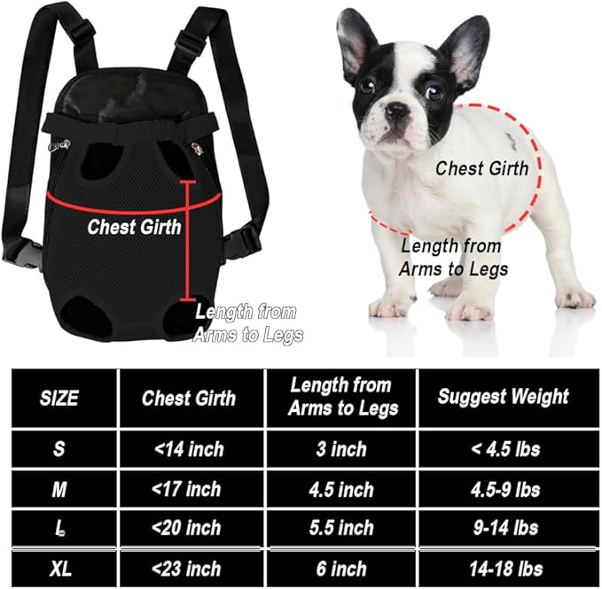 FEimaX Dog Carrier Backpack Pet Legs Out Front Cat Travel Bag, Adjustable Puppy Backpacks Carriers Hands-Free for Small Medium Dogs Cats Hiking Traveling Camping Daily Walking (Medium, Black)