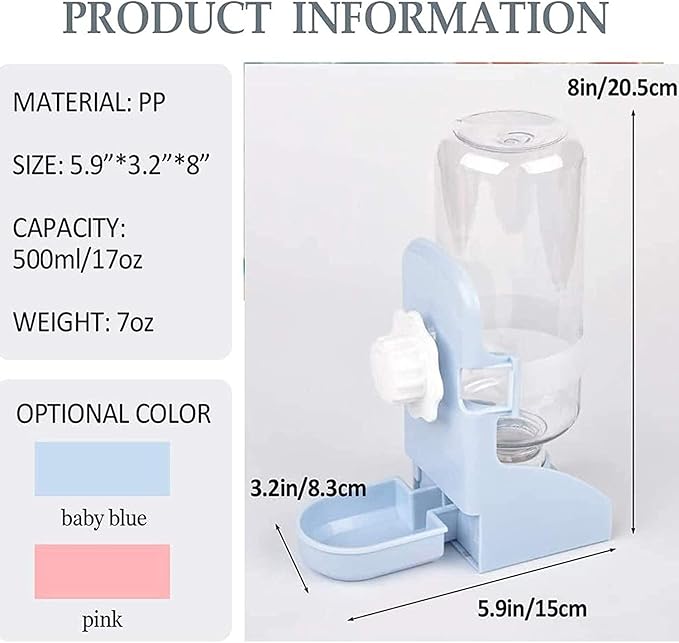 kathson 2PCS Rabbit Water Bottle, 17oz Hanging Water Fountain Automatic Dispenser No Leak WaterFeeder for Bunny Chinchilla Guinea Pig Hedgehog Ferret