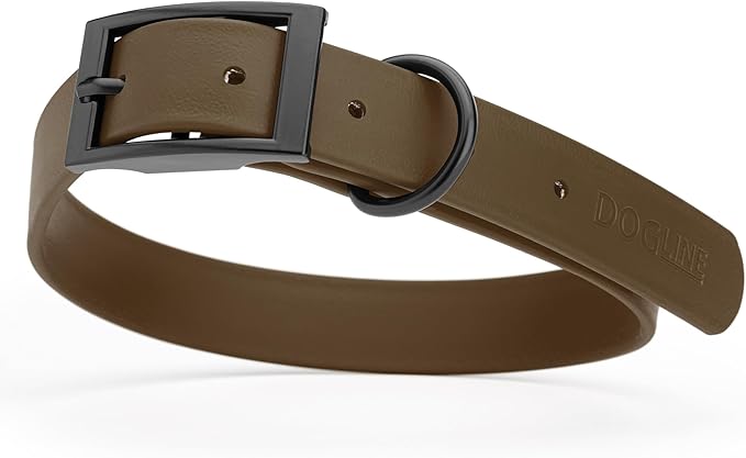 Dogline Biothane Waterproof Dog Collar Strong Coated Nylon Webbing with Black Hardware Odor- Proof for Easy Care Easy to Clean High Performance Fits Small Medium or Large Dogs, Dark Chocolate Brown