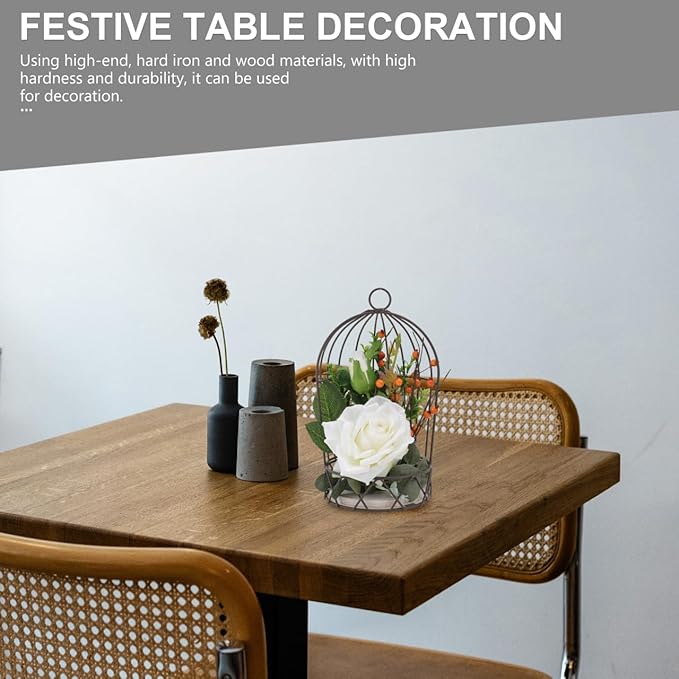 BESTOYARD Hanging Bird Cage Decor with White Simulation Rose Flowers for Home Wedding Table and Garden Ornament