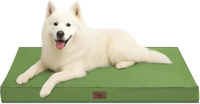 Outdoor Large Dog Bed, Waterproof Dog Bed for Large Dogs, Egg Crate Foam Pet Bed with Removable Washable Oxford Cooling Cover, Light Green