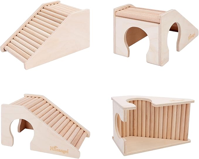 Niteangel Hamster House w/Climbing Ladder for Hamsters Gerbils Mice or Similar-Sized Pets (Trapezium-Shaped Hamster Hut)