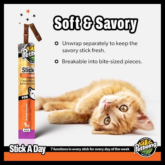 Stick a Day | Specially Formulated 7-in-1 Functions Daily Real Meat Supplement for Cats | Cat Chew Stick & Pet Vitamins Supplements Combination (7-Pack x 4, Mix)