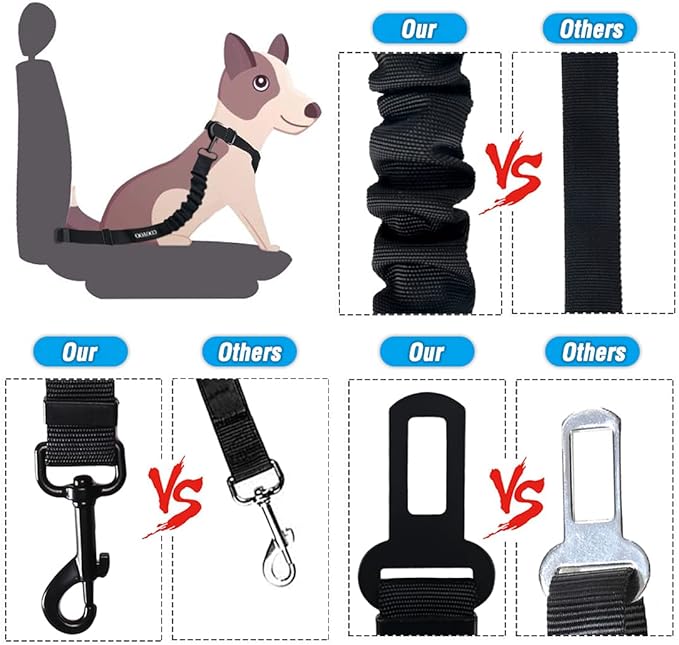 COOYOO Dog Seat Belt,3 Piece Set Retractable Dog Car Harness Adjustable for Vehicle Nylon Pet Safety Heavy Duty & Elastic