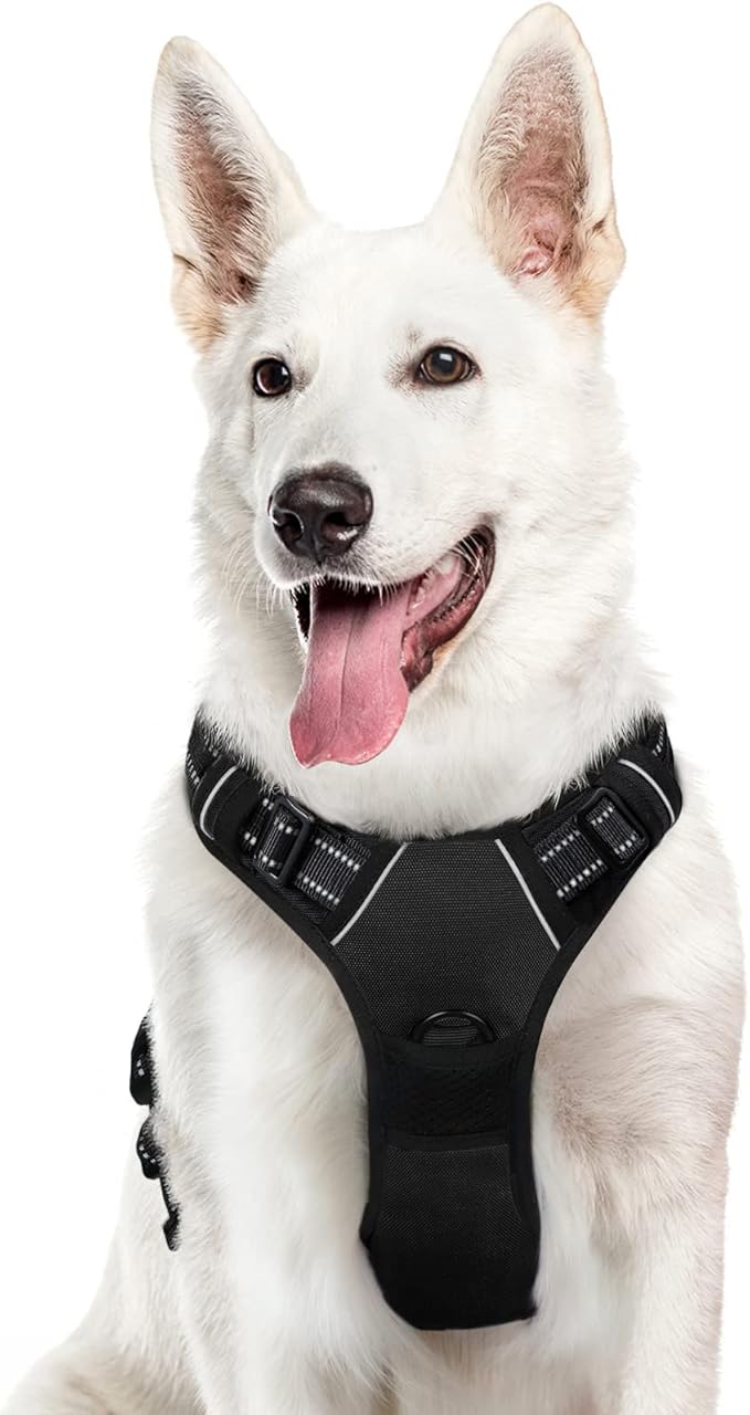 Eagloo Dog Harness for Large Dogs, No Pull Service Vest with Reflective Strips and Control Handle, Adjustable and Comfortable for Walking, No Choke Pet Harness with 2 Metal Rings, Black, XL